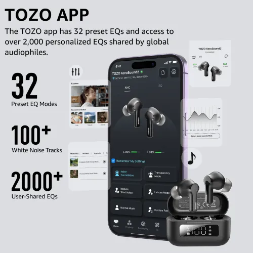 Słuchawki bezprzewodowe Tozo AeroSound2 Dokanałowe Bluetooth 5.3 Czarny