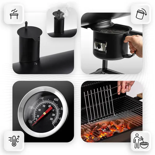 Grill węglowy ogrodowy Berdsen BD-895 z półkami beczka z kominem + termometr + popielnik