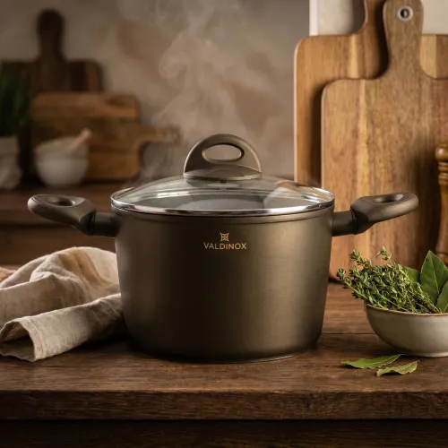 Garnek aluminiowy z pokrywką VALDINOX AURUM CIEMNOBRĄZOWY 3,2 l