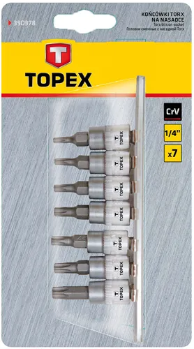 Końcówki Torx na nasadce, zestaw 7szt. Topex 39D378