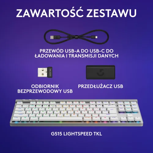 Klawiatura mechaniczna Logitech G515 LIGHTSPEED TKL Biały