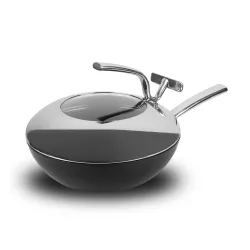 TESCOMA President 30 cm czarna - patelnia / wok nieprzywierający z pokrywką