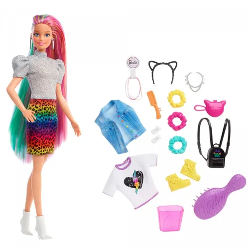 Mattel Barbie Прическа для куклы Барби Разноцветный леопард