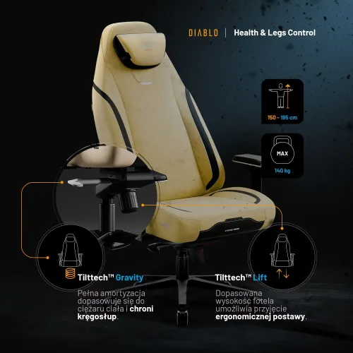 Fotel Diablo Chairs X.Eye Prime, Normal Size, Broken Gold Gamingowy do 140kg Złoty
