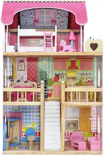 Ecotoys Dollhouse ahşap ahududu konağı (ZA-4109)