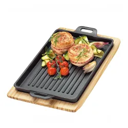 KUCHENPROFI BBQ 32 x 22 cm - patelnia grillowa żeliwna z deską