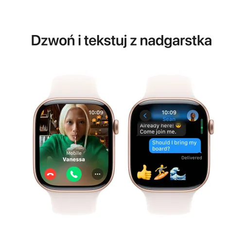 Apple Watch 10 GPS 42mm koperta z aluminium (różowe złoto) + pasek sportowy rozmiar S/M (łagodny róż) (Stan Doskonały)