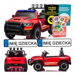 Auto Na Akumulator Dla Dzieci Dodge Ram Straż Poż Zb629-F 4X4 LED Eva Skóra