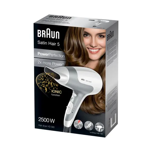 Braun Satin Hair фен 5 Powerfection HD580 ионизация холодный воздух 2500 Вт 2 скорости выдувания 3 уровня температуры