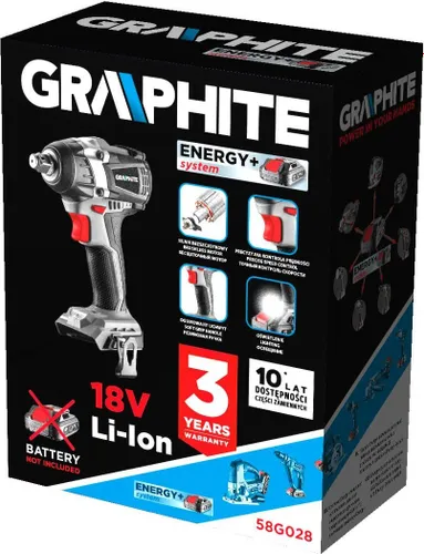 Grafit Enerji anahtarı + 18 V veri olmadan 1/2"