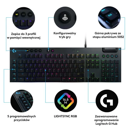 Klawiatura mechaniczna Logitech G815 GL Linear Czarny