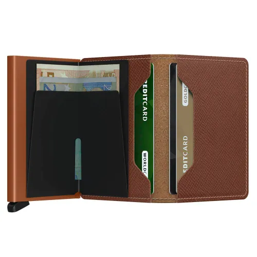 Küçük RFID Cüzdan Slimwallet Gizli Saffiano-karamel