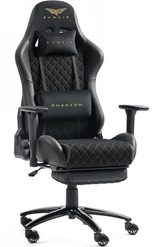 Fotel GAMVIS Phantom Large Czarny (złote elementy) + podnóżek