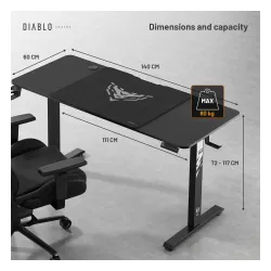 Biurko Diablo Chairs X-Tensio 1400 140cm Regulacja wysokości Czarny