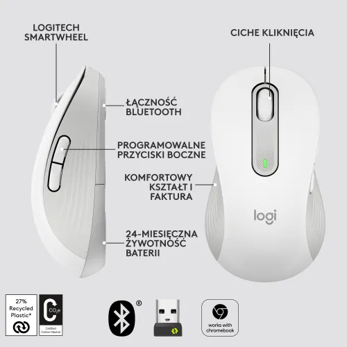 Myszka Logitech Signature M650 L dla leworęcznych - biały