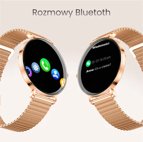 Smartwatch FOREVER SB-370 Lucca Różowe złoto + Pasek łaciaty