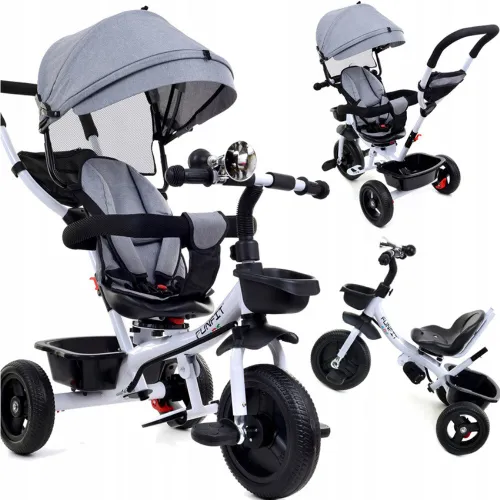 Rowerek trójkołowy z daszkiem FUNFIT obracany 360° wolne koło +trąbka