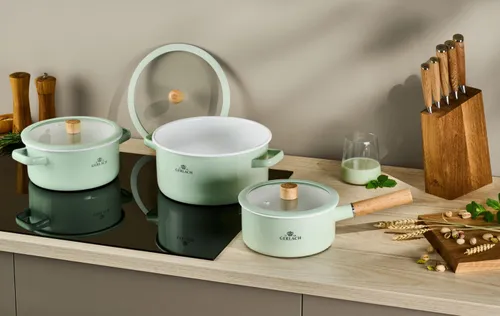 Zestaw garnków GERLACH Natur Enamel Pastelowa zieleń (6 elementów)