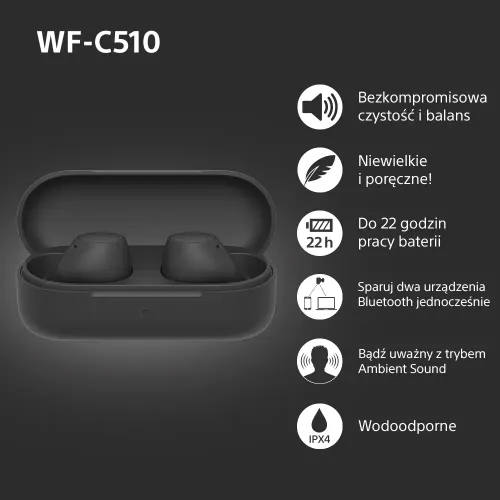 Słuchawki bezprzewodowe Sony WF-C510 Dokanałowe Bluetooth 5.3 Czarny