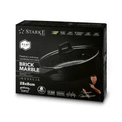 Patelnia nieprzywierająca z dwoma uchwytami i pokrywką STARKE PRO BRICK MARBLE 28 cm