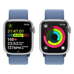 Apple Watch 9 GPS + Cellular 41mm алюминиевый серебристый / зимний синий спортивный браслет