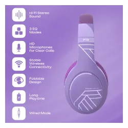 Słuchawki bezprzewodowe PowerLocus P19 Purple Nauszne Bluetooth 5.3 Fioletowy