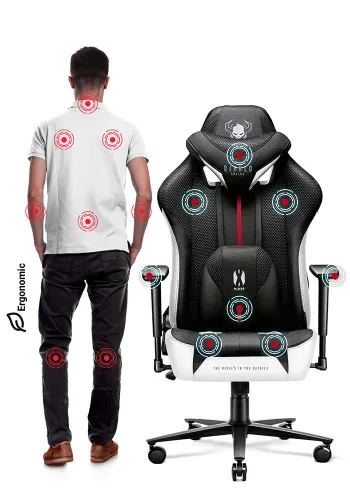 Fotel Diablo Chairs X-Player 2.0 Normal Size Gamingowy do 160kg Skóra ECO Tkanina Czarno-biały