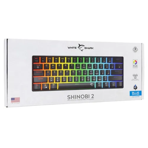 Klawiatura gamingowa White Shark Shinobi Blue przewodowa mechaniczna podświetlana czarna