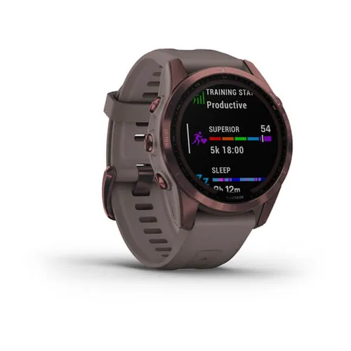 Смарт-часы Garmin FENIX 7S Sapphire Solar титановый темно-бронзовый с серым силиконовым ремешком (010-02539-29)