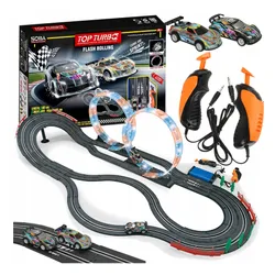 Elektryczny tor samochodowy 600 cm z pętlami LED 2 auta i 2 piloty 2w1 1:43
