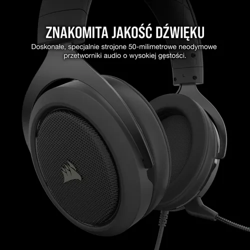 Słuchawki przewodowe z mikrofonem Corsair HS50 Pro Stereo Carbon CA-9011215-EU Nauszne Czarny