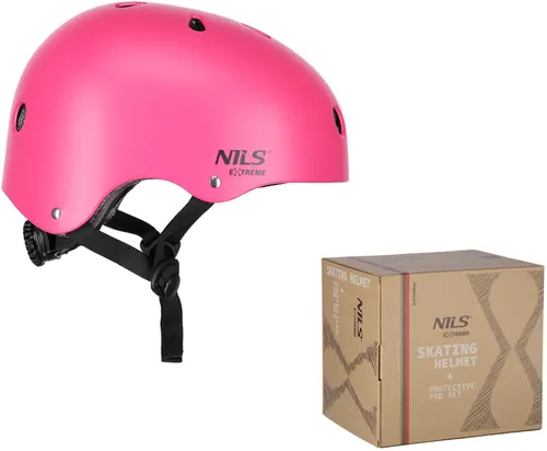 Kask NILS EXTREME MR290 Różowy (rozmiar M) + Zestaw ochraniaczy