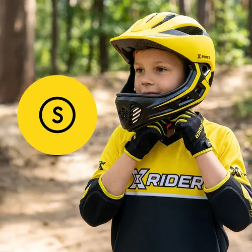 Kask XRIDER XRKFH004S Żółto-czarny Full Face dla Dzieci z odpinaną szczęką (rozmiar S)