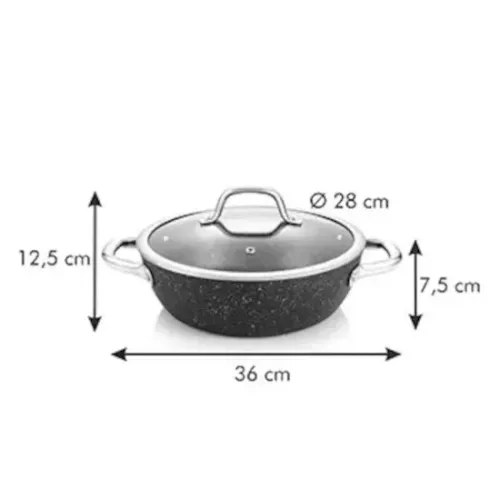 TESCOMA President Stone 28 cm czarna - patelnia nieprzywierająca z pokrywką