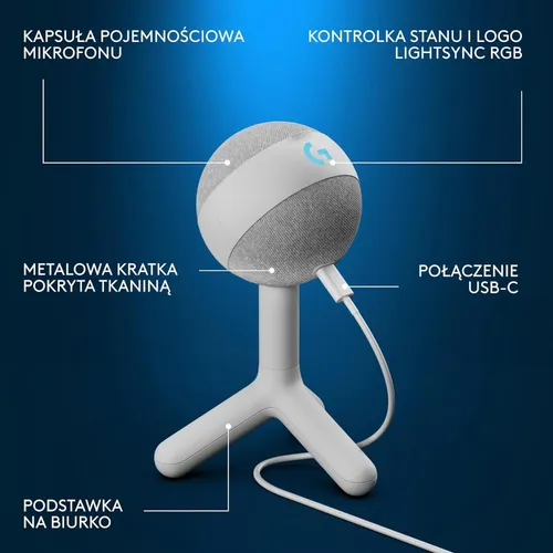 Mikrofon Logitech Yeti Orb Przewodowy Pojemnościowy Biały