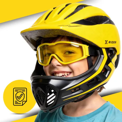 Kask XRIDER XRKFH004S Żółto-czarny Full Face dla Dzieci z odpinaną szczęką (rozmiar S)