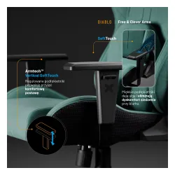 Fotel Diablo Chairs X.One Prime,Normal Size, Mystic Mint Gamingowy Do 140kg Tkanina Miętowy