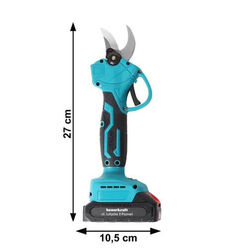 Ogrodowy sekator akumulatorowy elektryczny do gałęzi 2 akumulatory niebieski