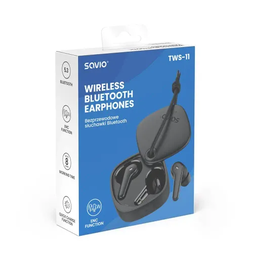 Słuchawki bezprzewodowe Savio TWS-11 Dokanałowe Bluetooth 5.3 Czarny