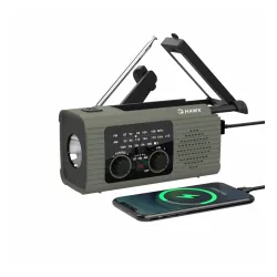 Radioodbiornik Hawk Expedition R10 Na korbkę, Solarne, Latarka, Radio FM Szary
