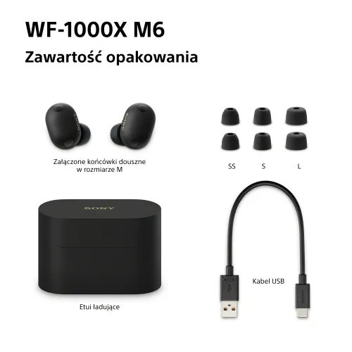 Słuchawki bezprzewodowe Sony WF-1000XM6 ANC Dokanałowe Bluetooth 5.3 Czarny