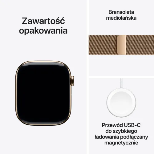 Apple Watch 10 GPS + Cellular 46mm koperta z tytanu (złoty) + bransoleta mediolańska rozmiar S/M (złoty)