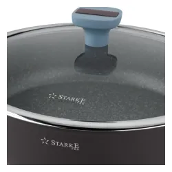 Patelnia na indukcję marmurowa z pokrywką Starke Pro Luxury Grey II 28 cm krótkie uchwyty