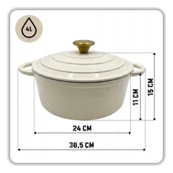 Emaliowany Garnek Żeliwny 24Cm 4L Hage Cream