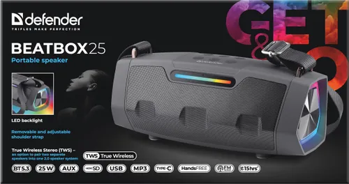 Głośnik mobilny DEFENDER BeatBox 25 Radio FM Czarny