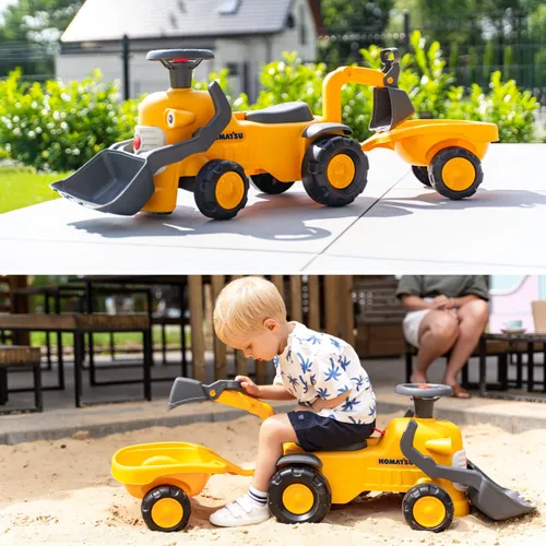 Falk Jeździk Traktor Komatsu z Łyżką Koparką i Przyczepą od 1-3 Lat