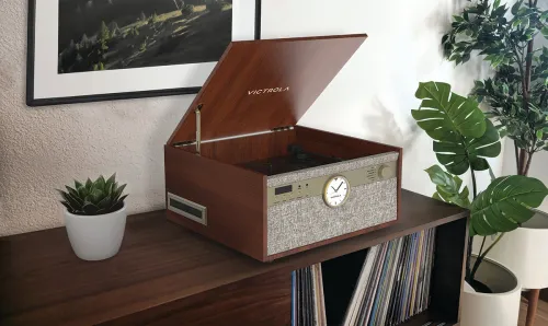 Gramofon Victrola Century Signature+ 6-in-1 VTA-835SB-WLN-INT Manualny Napęd paskowy Bluetooth CD Kaseta Orzech