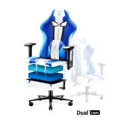 Fotel Diablo Chairs X-Player 2.0 Normal Size Gamingowy do 150kg Skóra ECO Tkanina Biało-niebieski