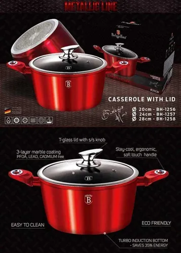 Garnek granitowy 28 cm Berlinger haus bh-1258 red metallic line 1szt