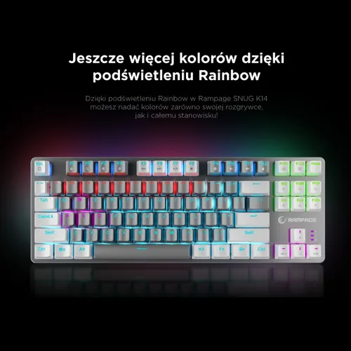 Klawiatura gamingowa Rampage Snug KRGD Red Switch przewodowa mechaniczna podświetlana szaro-biała